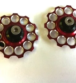 CNC Schaltwerkrollenset Alu Gefräst Rot Eloxiert 11Z (1 Paar) [11096]